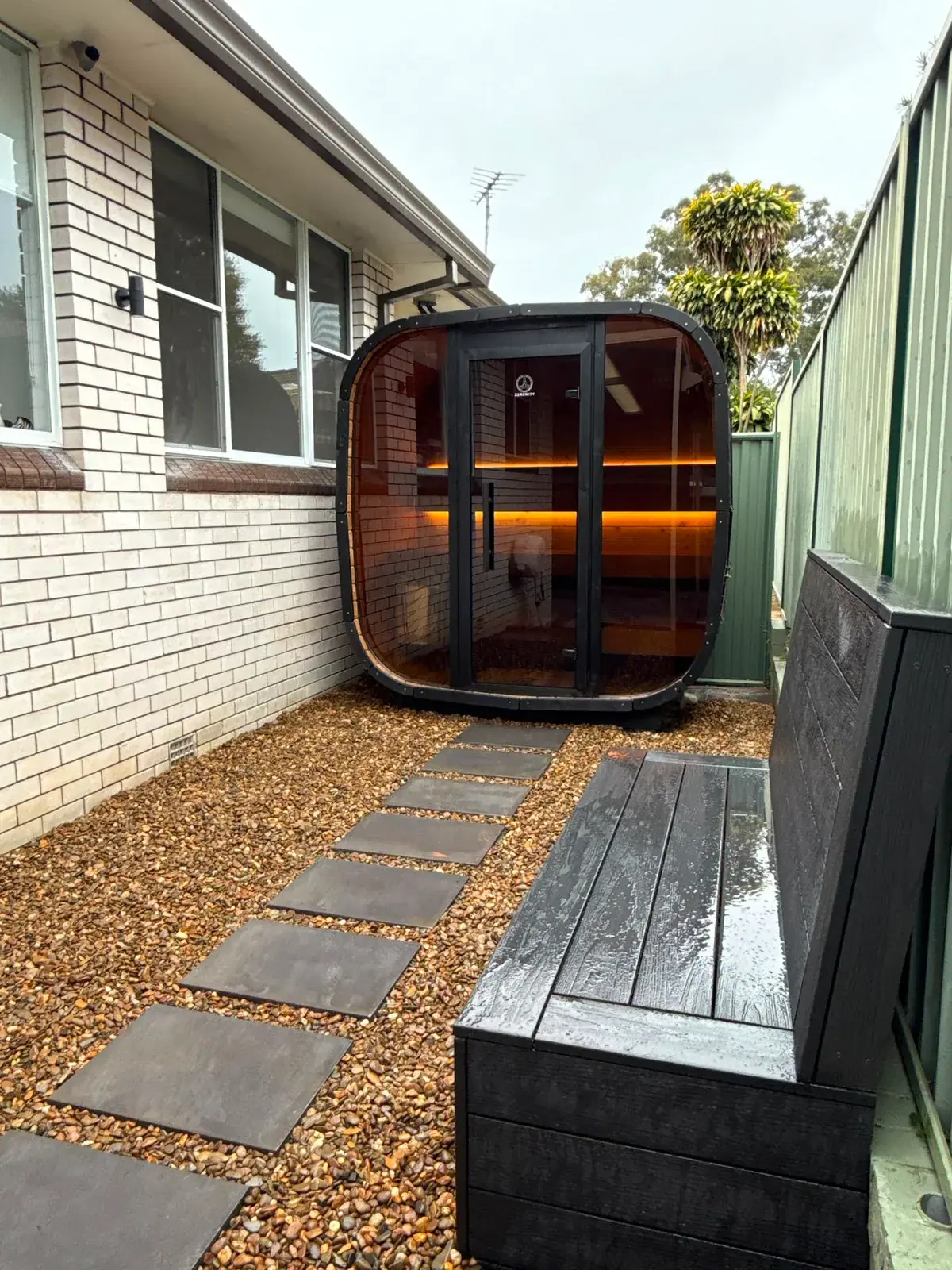 Zerenity Koda sauna fitted into a Sydney side yard